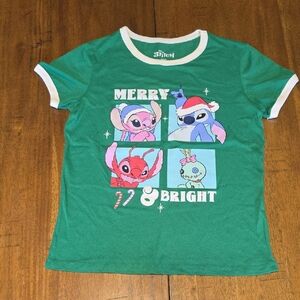 Disney Green Merry & Bright Stitch Kids T-Shirt
